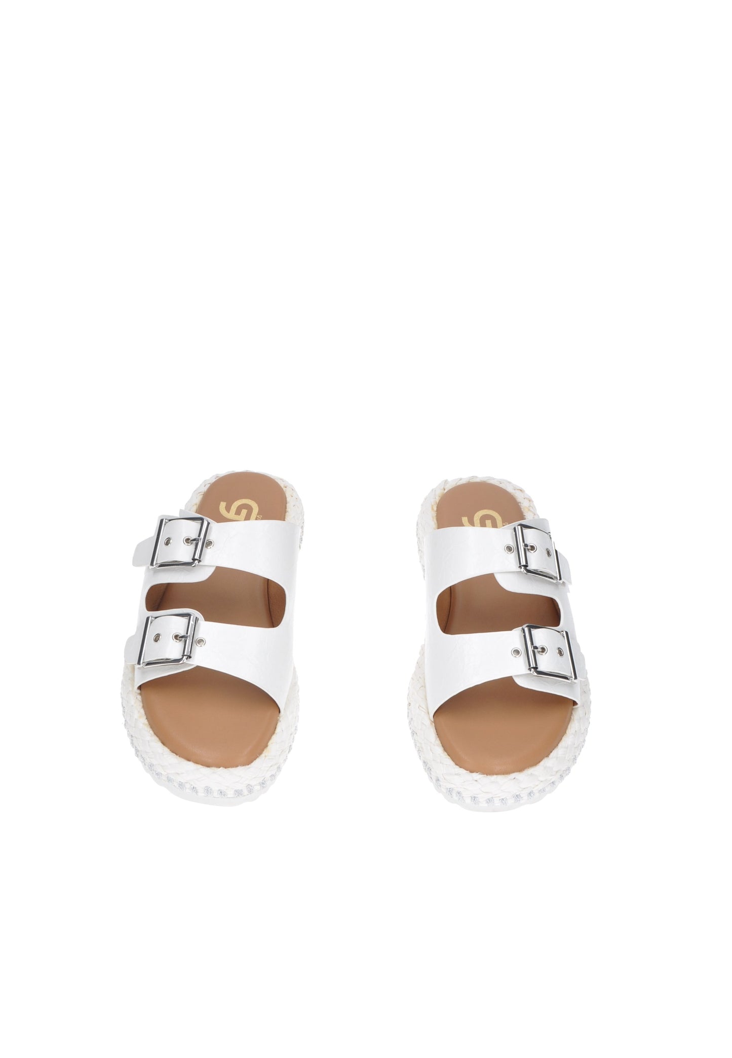 GC767 Sandalo in ecopelle bianca con doppia fibbia e suola alta, stile e comfort uniti.