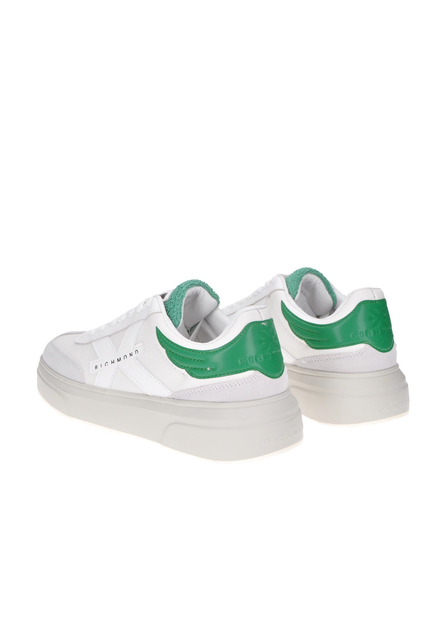 27310/CP sneaker JOHN RICHMOND, white leather with green accents, padded insole, 2cm high rubber sole.