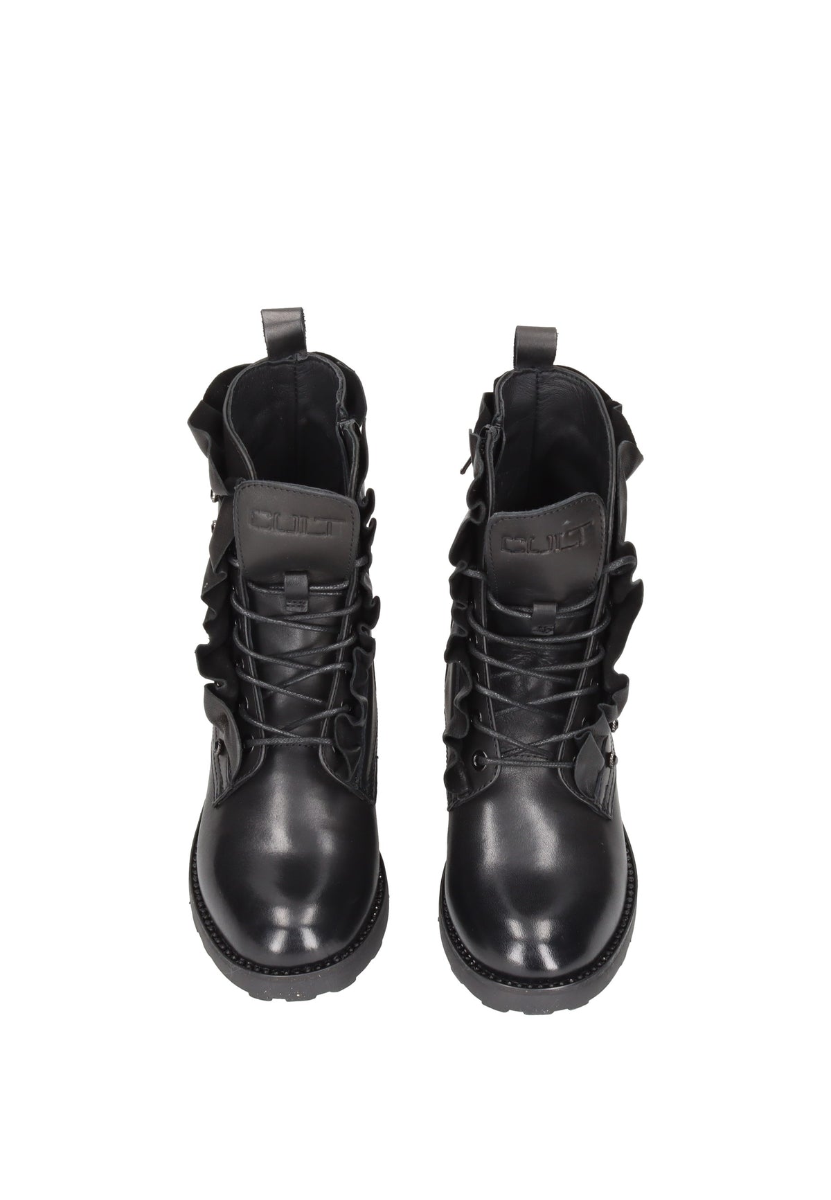 CLW320200 Boot CULT in black leather with laces, side zipper, and padded insole for comfort.