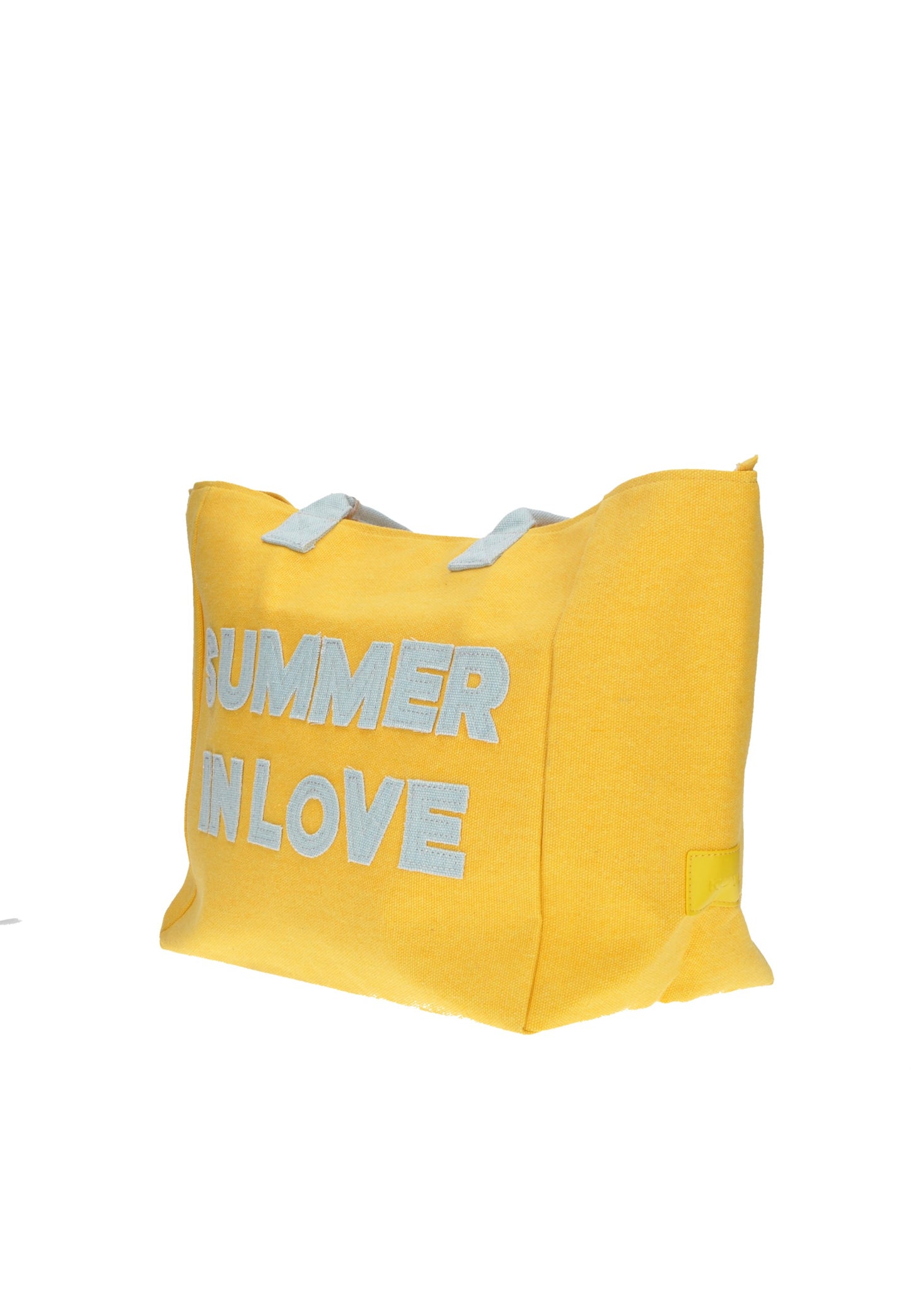 Shopping bag in vibrant yellow with 'SUMMER IN LOVE' text, perfect for summer outings.