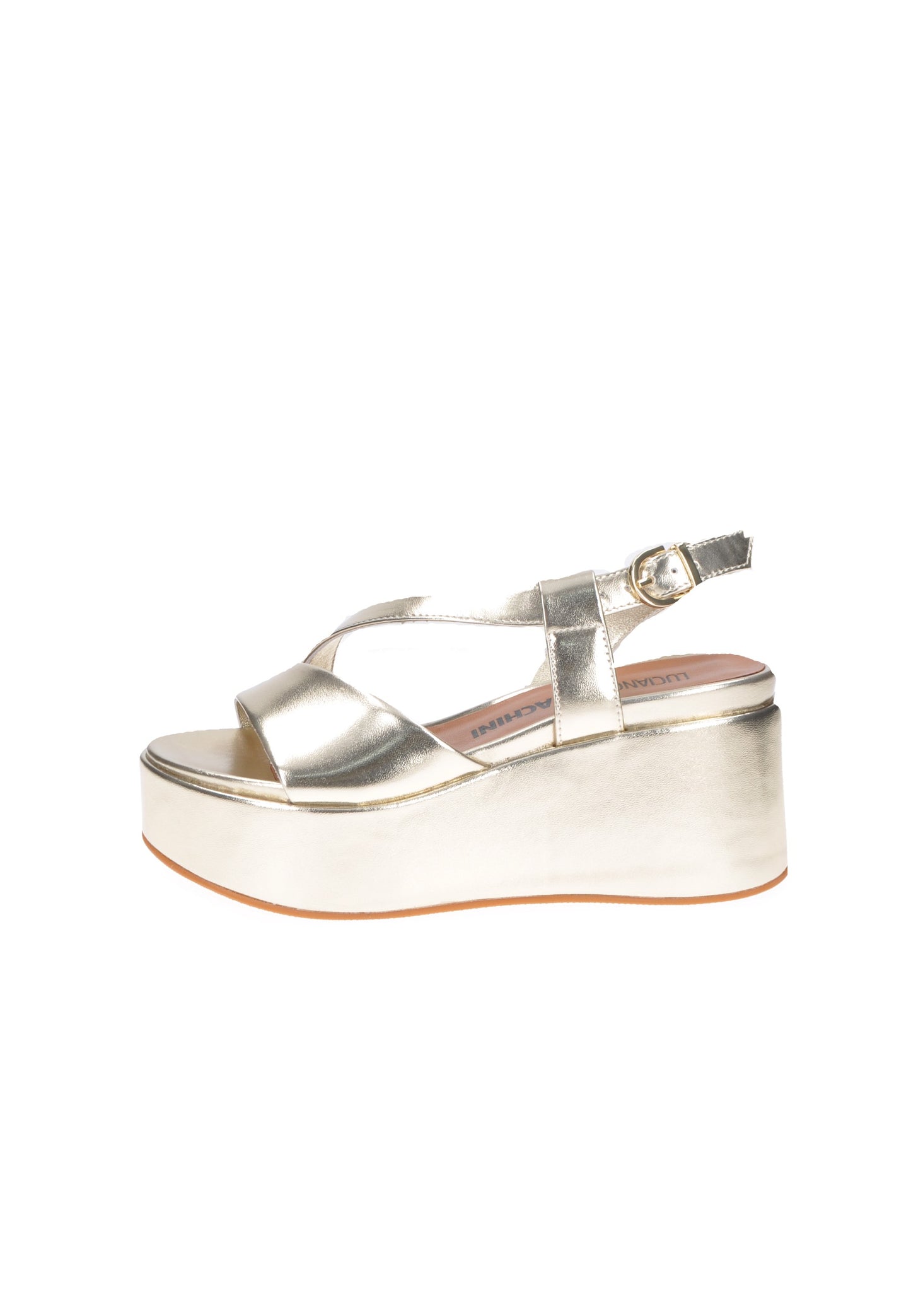 TL135 Sandalo LUCIANO BARACHINI, sandali in pelle con suola alta e dettagli metallici per un look audace.
