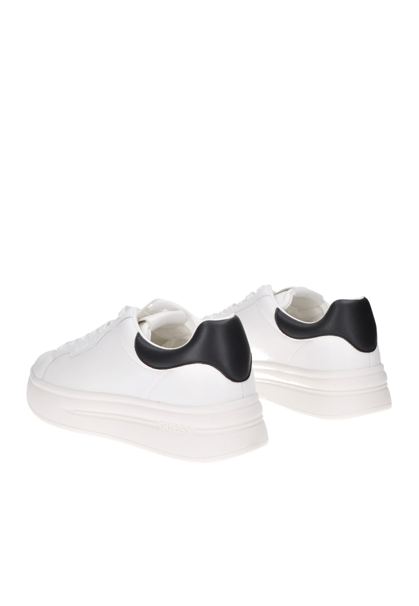 White GUESS Winno sneakers with black heel detail, featuring a comfortable design and stylish logo.