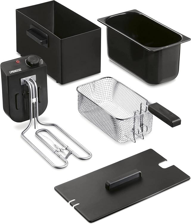 Princess Fritteuse 3 Liter Edelstahl Schwarz 2000 W Herausnehmbarer Behälter