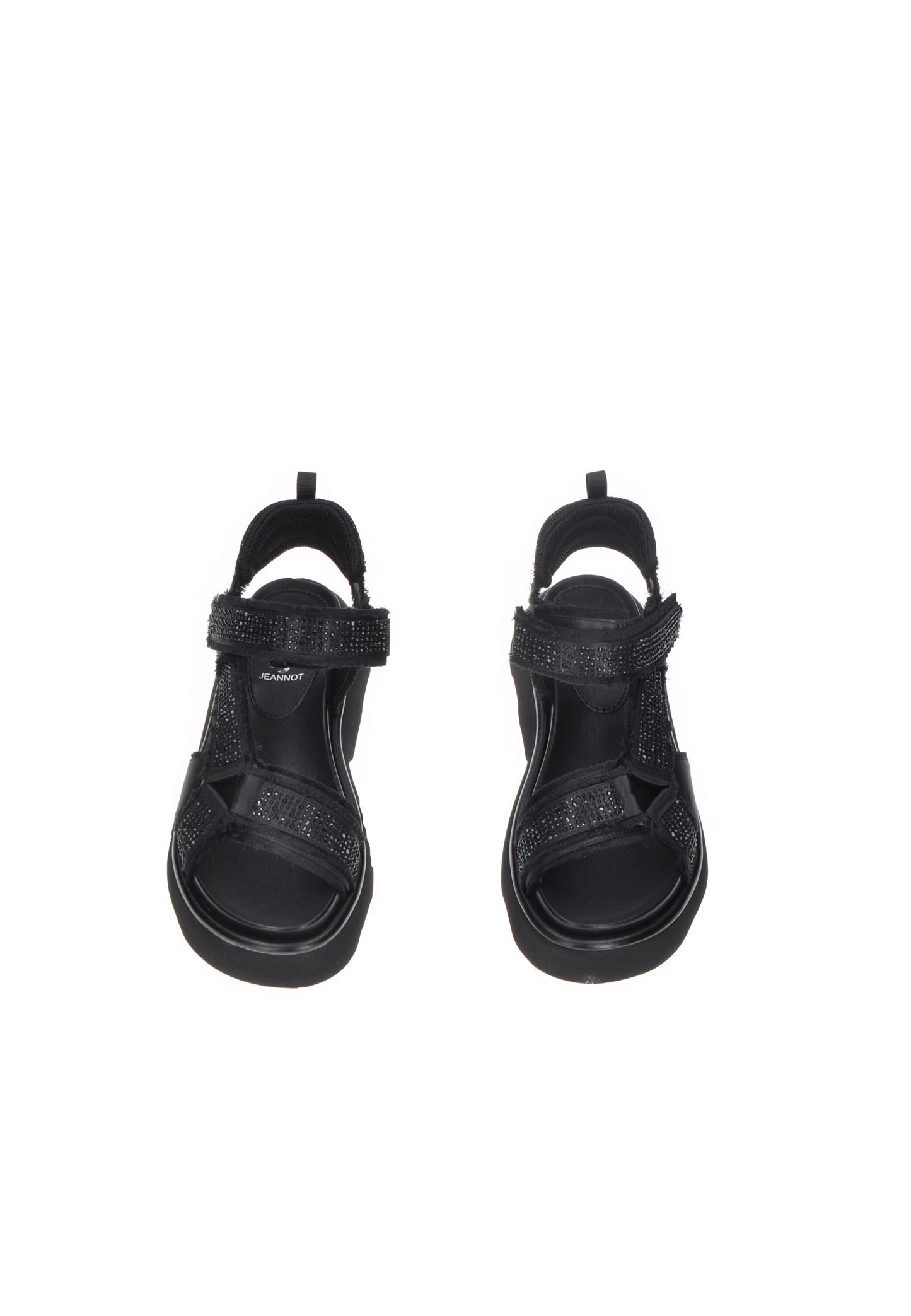 TJ522 Sandalo JEANNOT black sandals with velcro strap and rhinestone details, cushioned footbed, rubber sole.