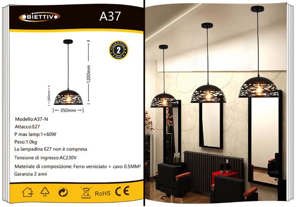Moderner Pendelleuchter mit perforiertem Lampenschirm aus gewebtem Eisen, E27, Schwarz