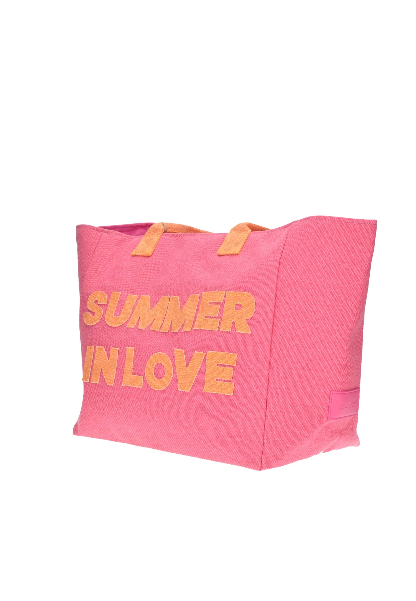 Pink shopping bag with 'SUMMER IN LOVE' text, perfect for beach outings and summer activities.