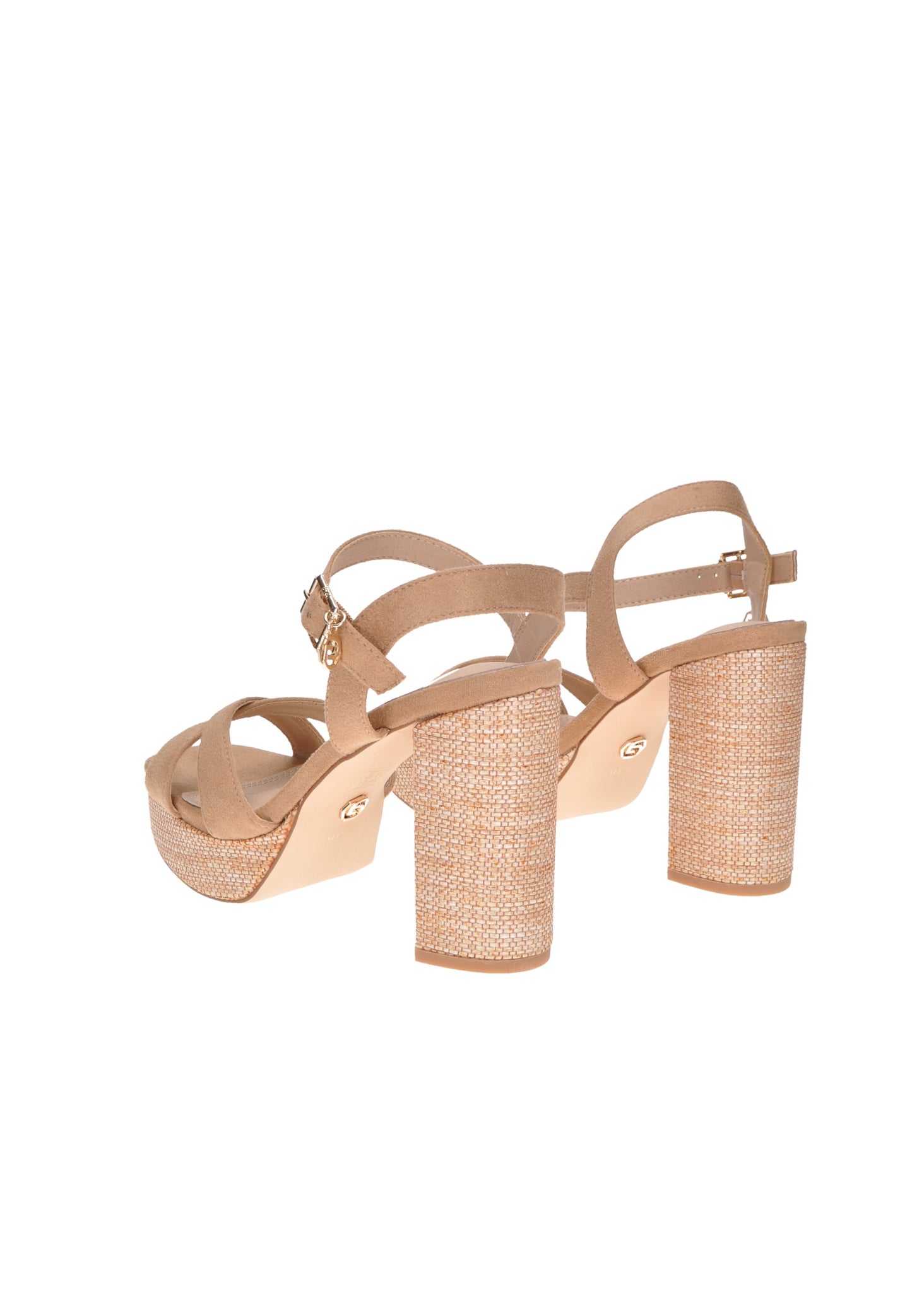 GK195 Sandalo GOLD&GOLD with high block heel and padded footbed for comfort and style.