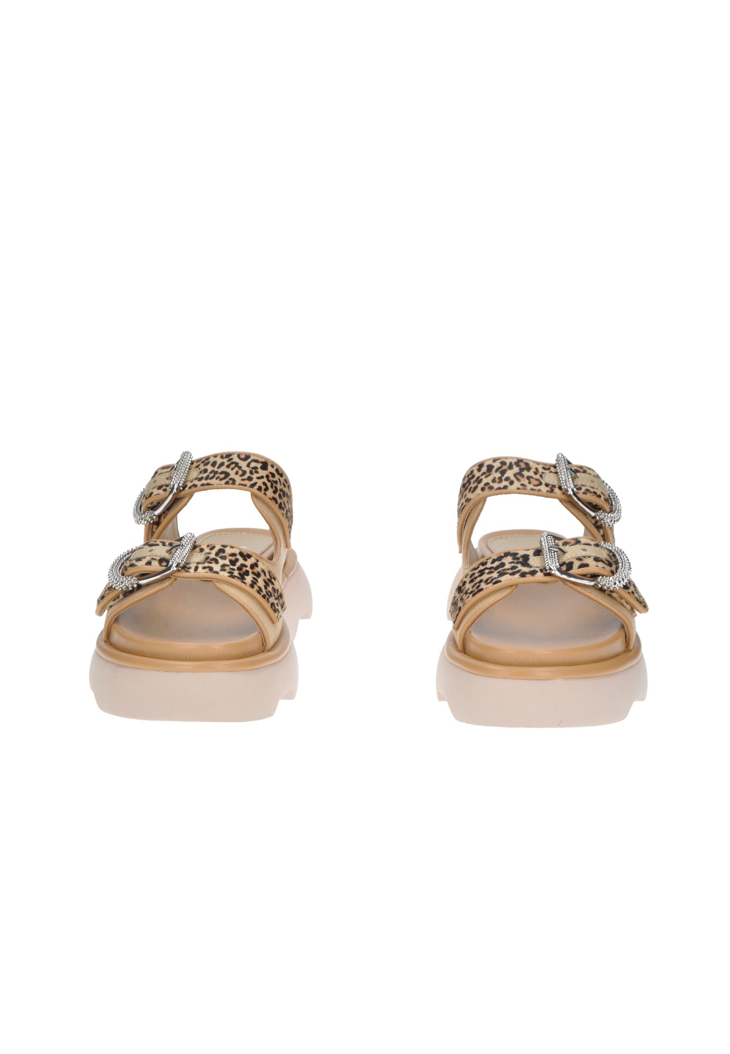 TJ523 JEANNOT Noemi leopard print sandals with double buckle, cushioned footbed, and 5cm platform sole.