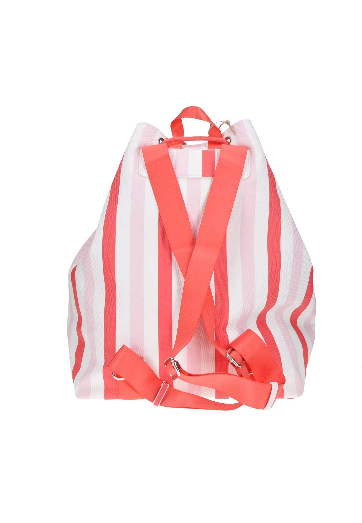 KBS31A03 Zaino KUVE' in ecopelle a strisce bianche e corallo, dimensioni 50x42x22 cm, ideale per la spiaggia.