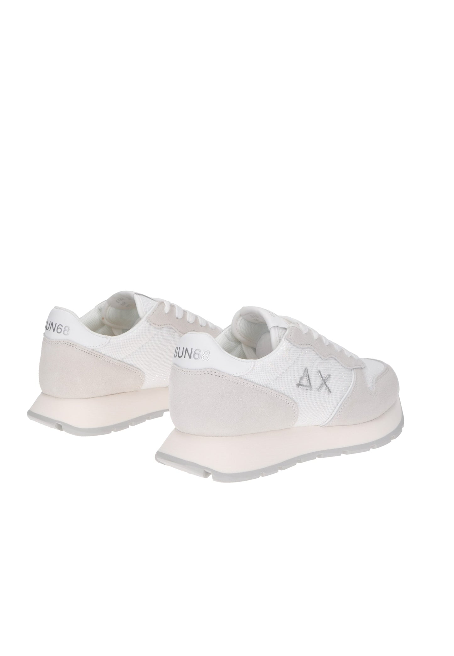 Sun68 Z35203 Ally Glitter sneakers in white with suede accents and rubber sole, perfect for stylish comfort.