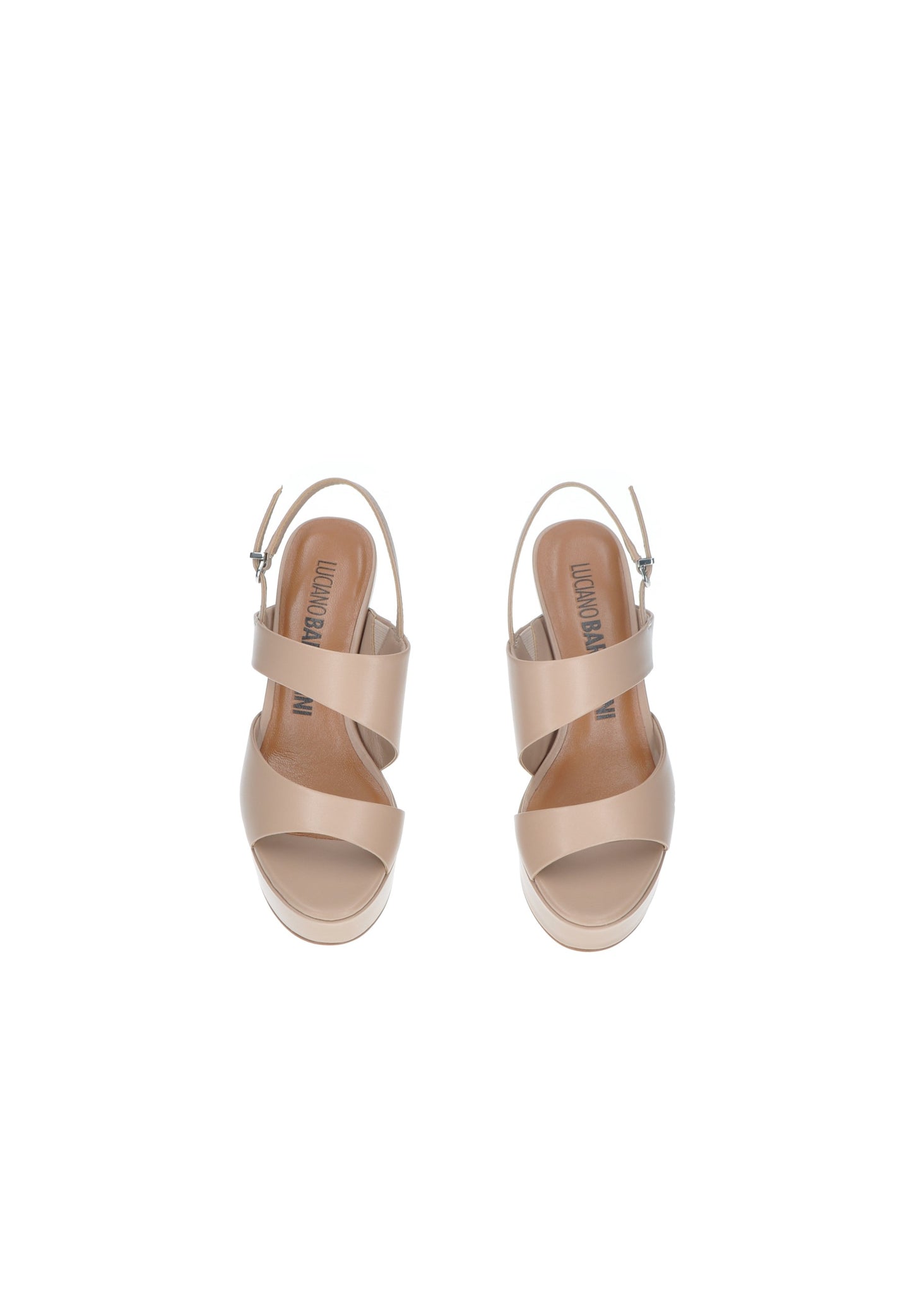 TL278 Sandalo LUCIANO BARACHINI beige, pelle, tacco alto 12 cm e plateau 4 cm, eleganti e comodi.