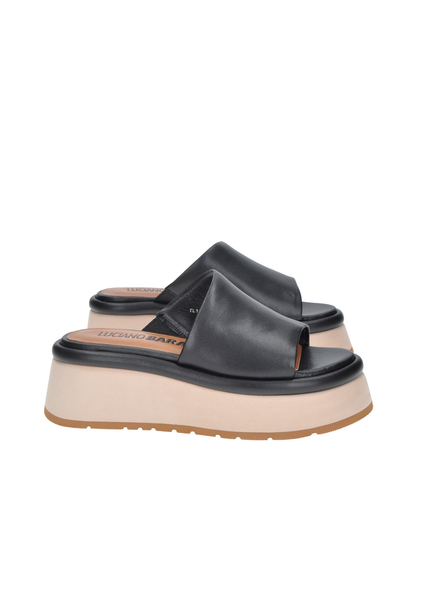 Sandalo TL111 LUCIANO BARACHINI in pelle nera con suola alta per comfort e stile.