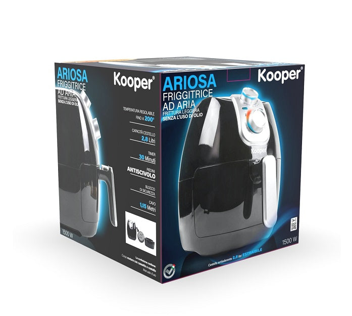 Kooper Air Fryer Ariosa 4.2Lt - 2.8Lt Basket 1500W Black Non-Stick