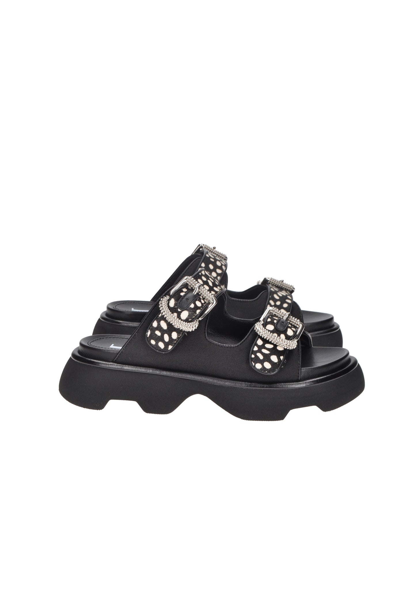 Sandali Noemi JEANNOT in pelle con fibbie decorative e fondo gomma alto 5 cm per comfort e stile.