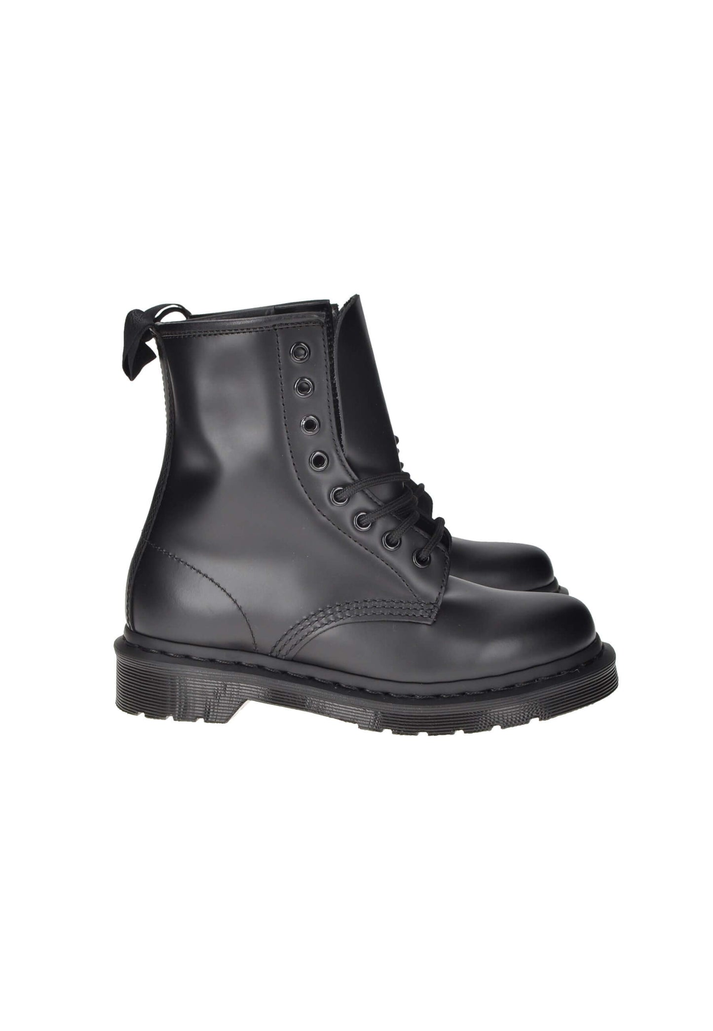 Black 1460 Mono Dr. Martens boots with lace-up design and rubber sole for superior comfort and durability.