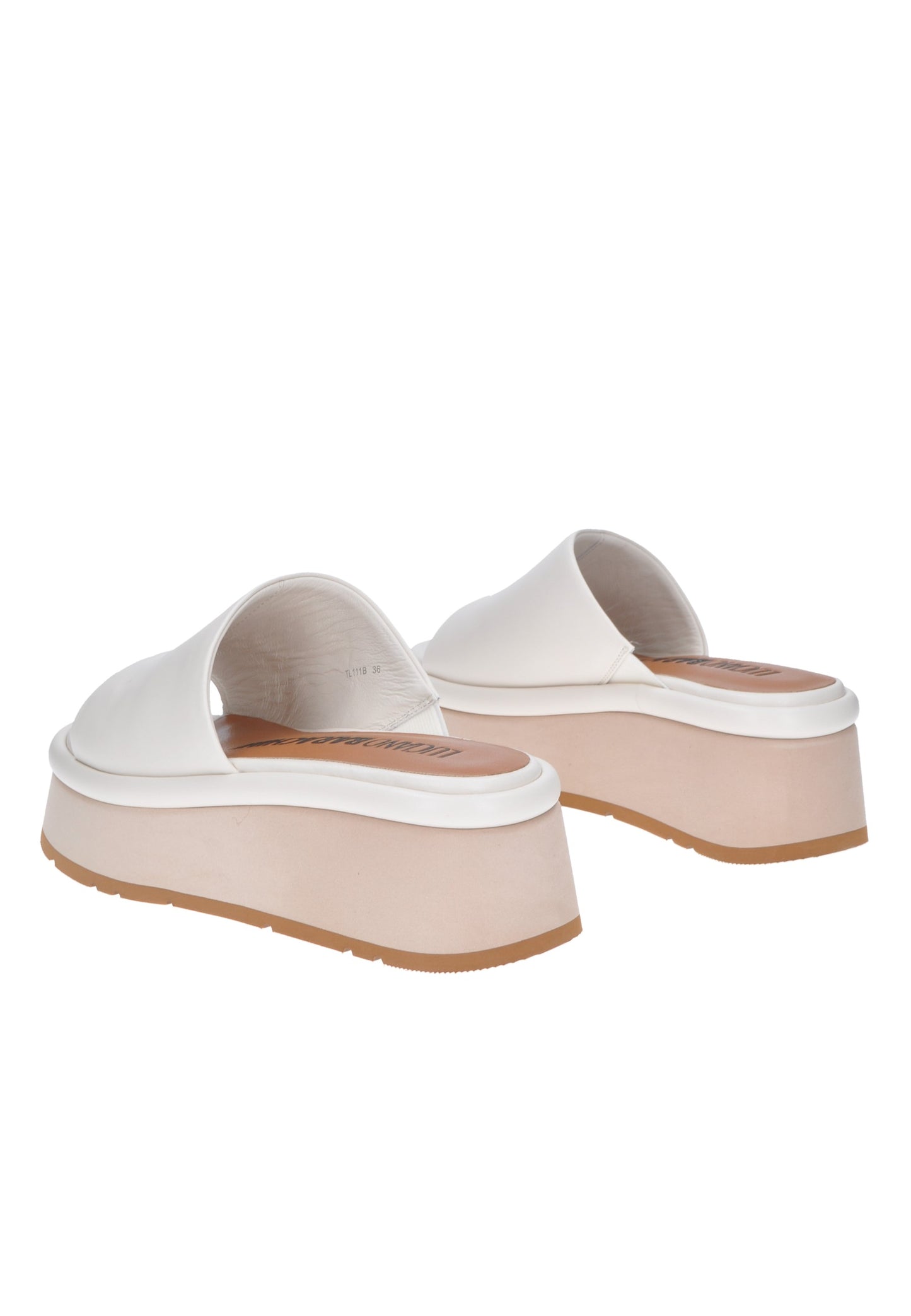 Stylish white LUCIANO BARACHINI Susy sandals with high platform and cushioned footbed for comfortable wear.
