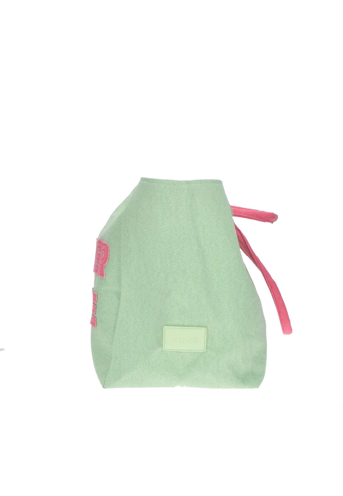 Shopping bag KUVE' in mint green with pink accents, perfect for beach days, featuring a zipper closure and spacious design.