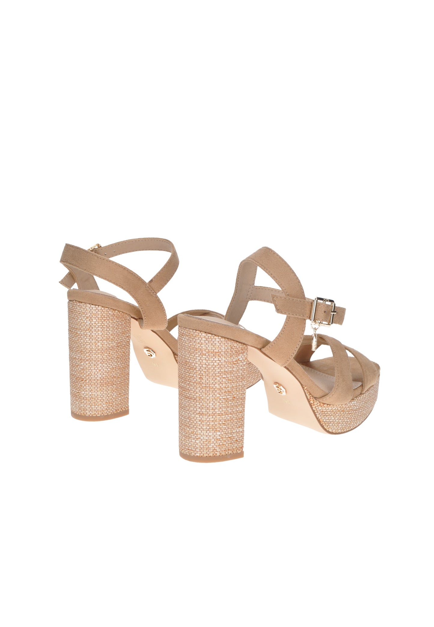 Rear view of GK195 Sandalo GOLD&GOLD with high heel and ankle strap, showcasing eco-leather and padded insole.