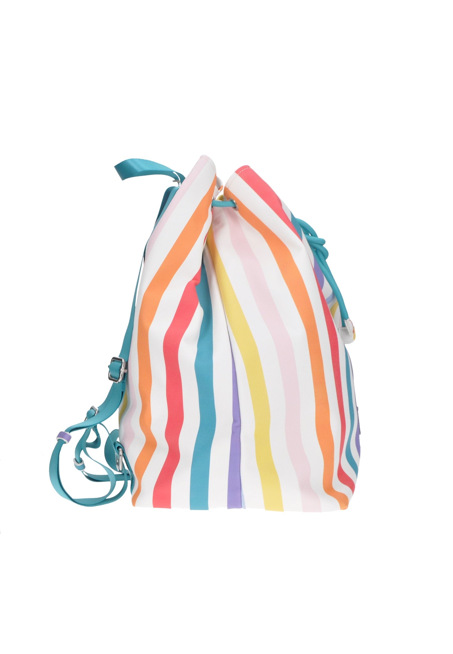KBS31A03 Zaino KUVE' ecopelle a righe colorate, dimensioni 50x42x22 cm, chiusura con coulisse, ideale per la spiaggia.