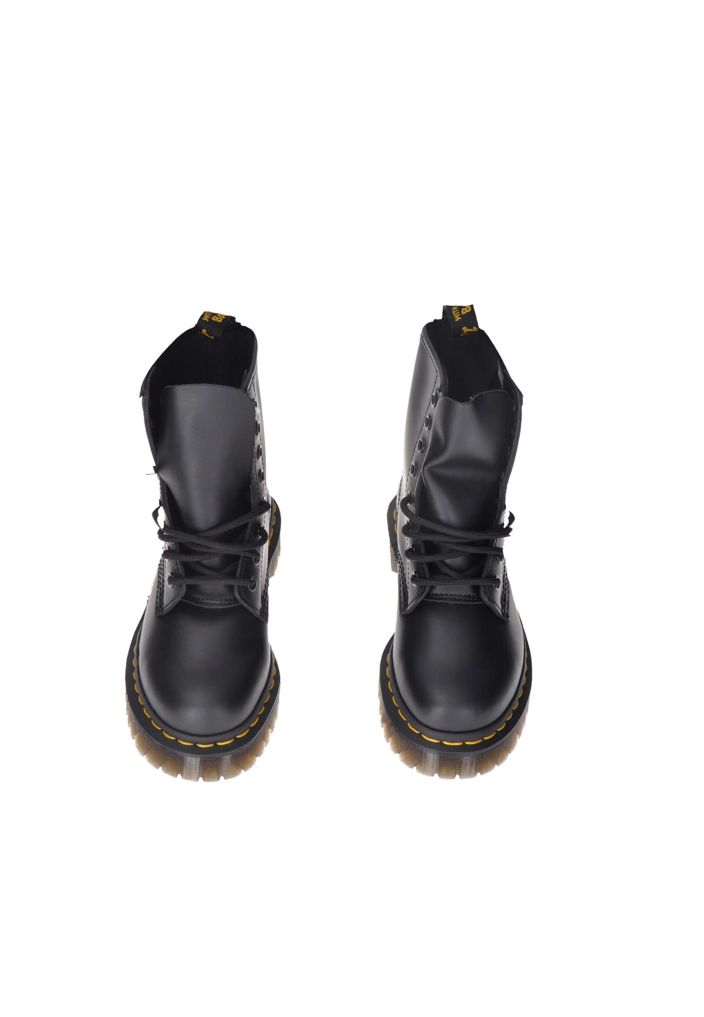 Dr. Martens 1460 Bex black leather boots with lace-up closure and rubber sole for a rugged style.