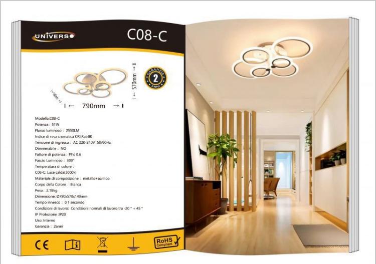 6-Light LED Ceiling Chandelier Circles Modern Ceiling Lamp Warm Light
