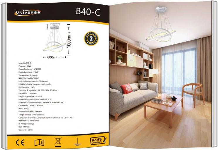 Verstellbarer 48-W-LED-Pendelleuchter (3000 K/Warmweiß)