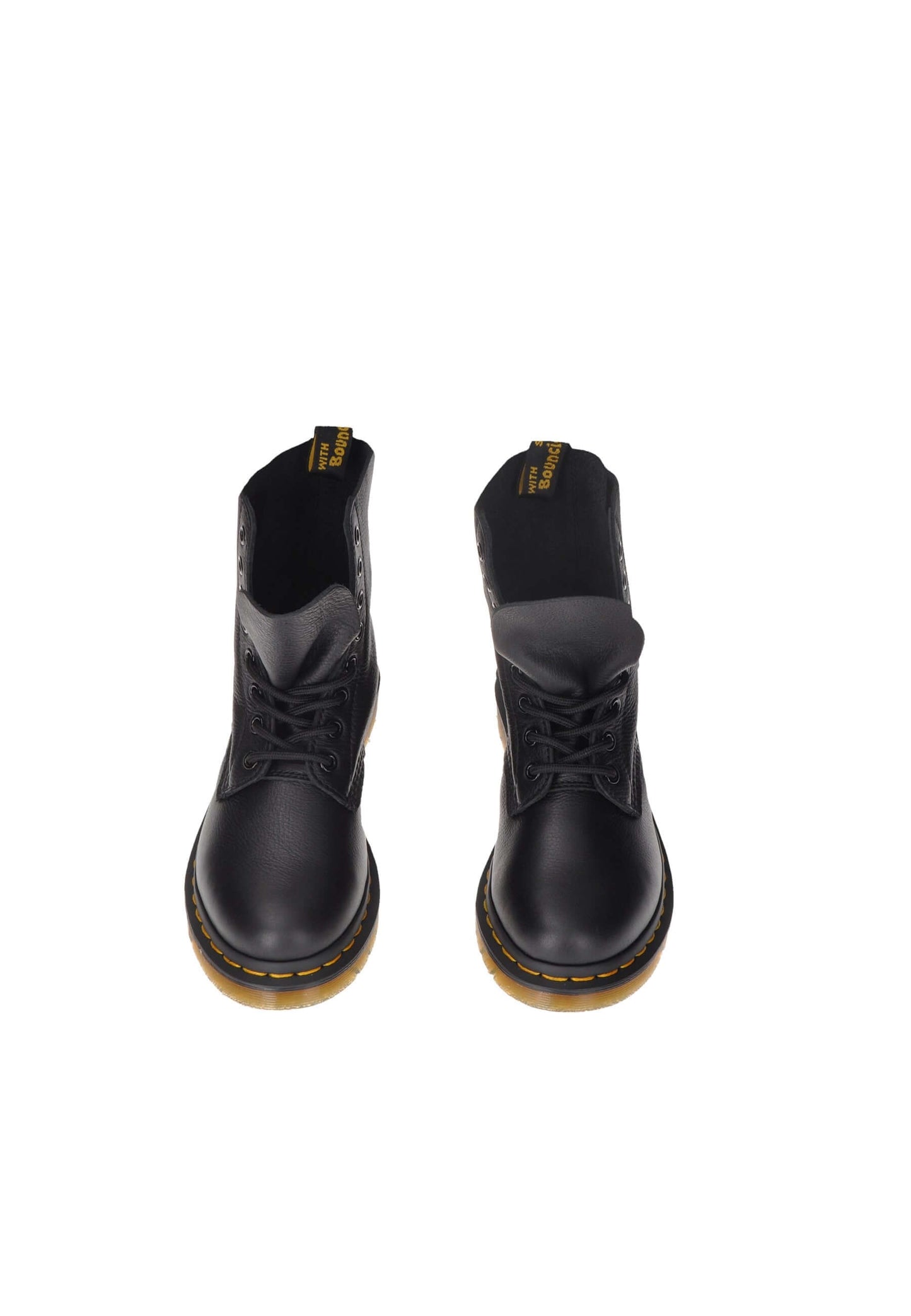 Top view of black 1460 Pascal boots by Dr. Martens with lace-up design and comfortable rubber sole.