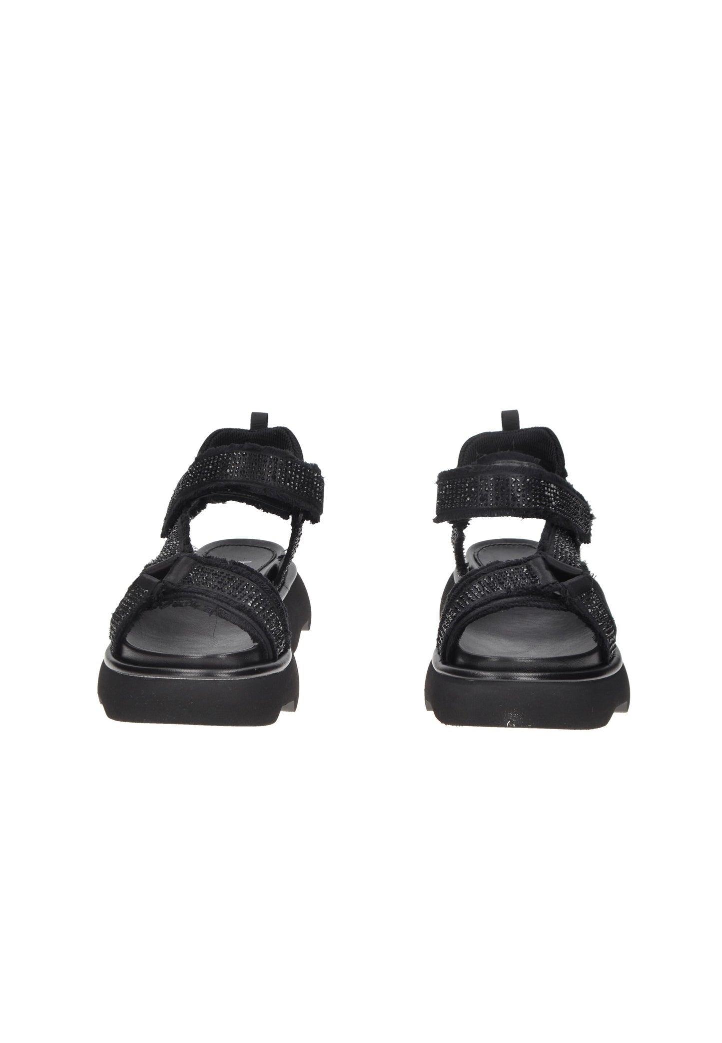 TJ522 Sandalo JEANNOT, black sandals with velcro straps and cushioned footbed for comfort and style.