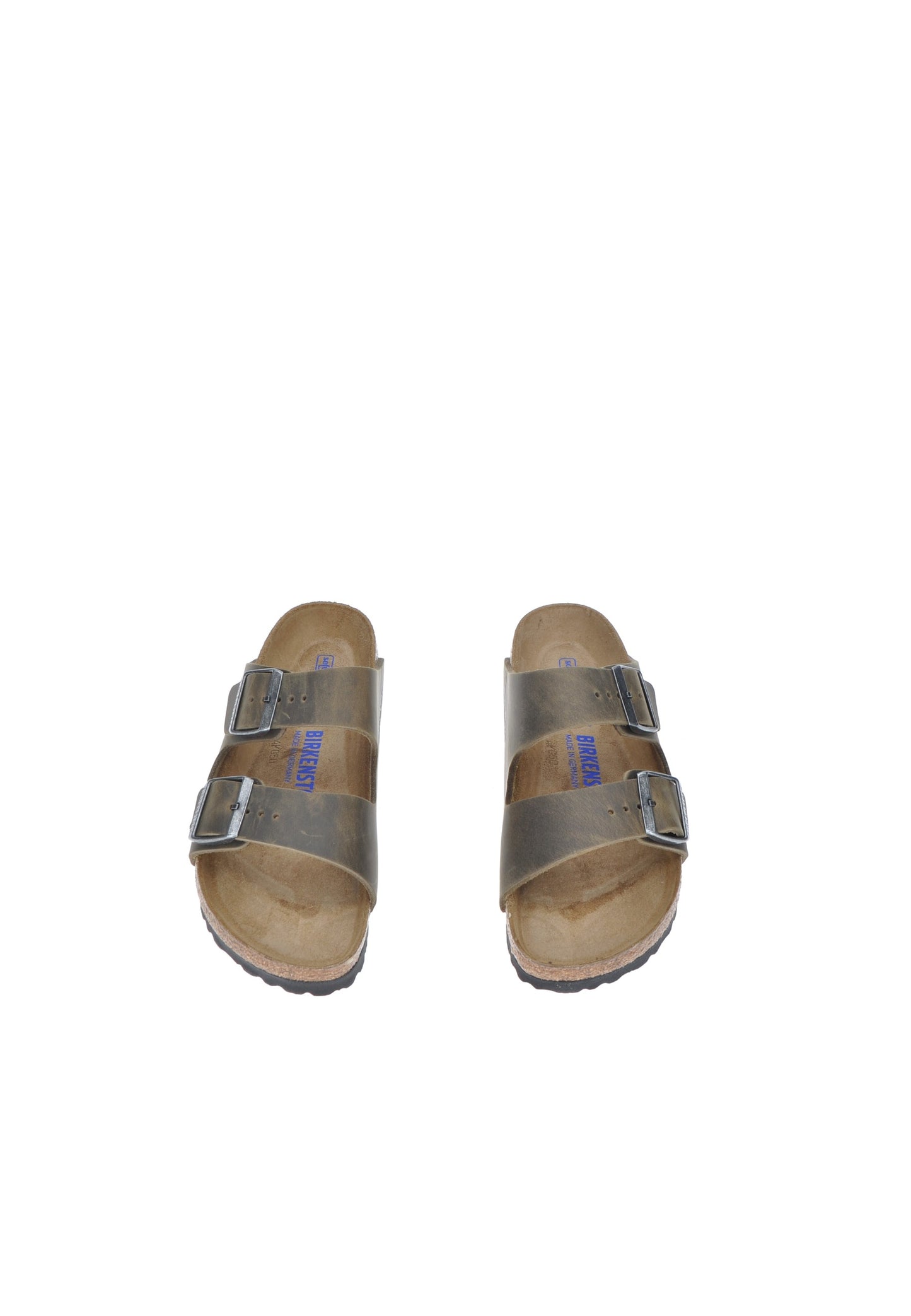 Sandalo BIRKENSTOCK Arizona BS in pelle con plantare anatomico in sughero e lattice, due cinturini regolabili.