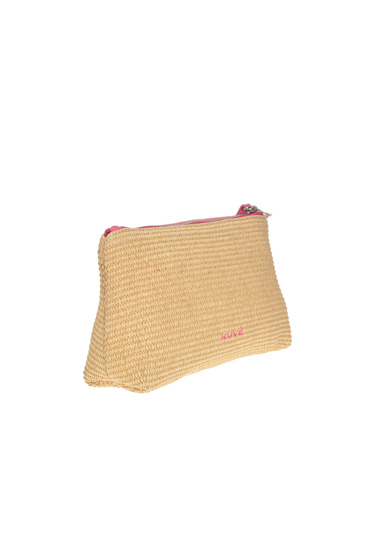 Pochette mare Ibiza KUVE' in tessuto con cerniera, dimensioni 25x18x9 cm, colore beige.