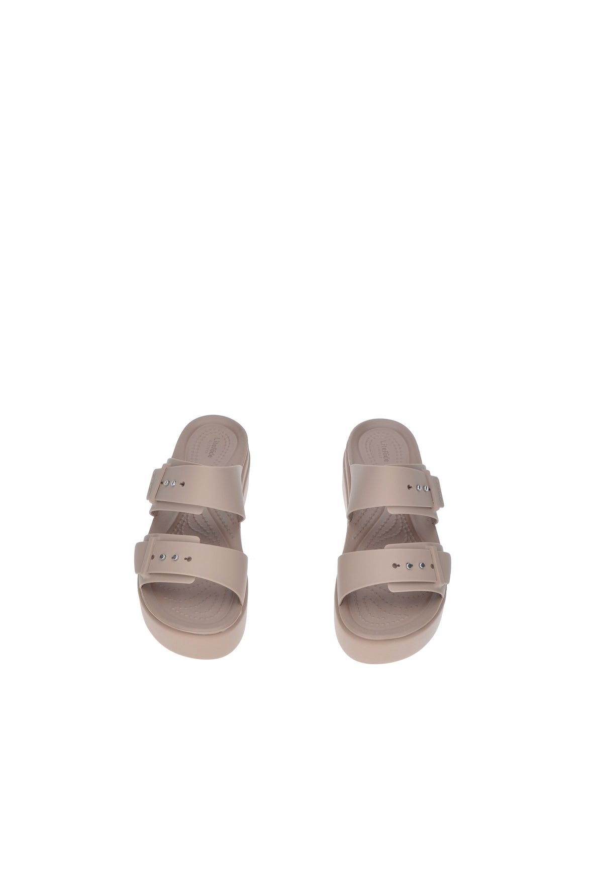 Sandalo Crocs Brooklyn Low Wedge Sandal with comfortable two straps in a stylish beige color.