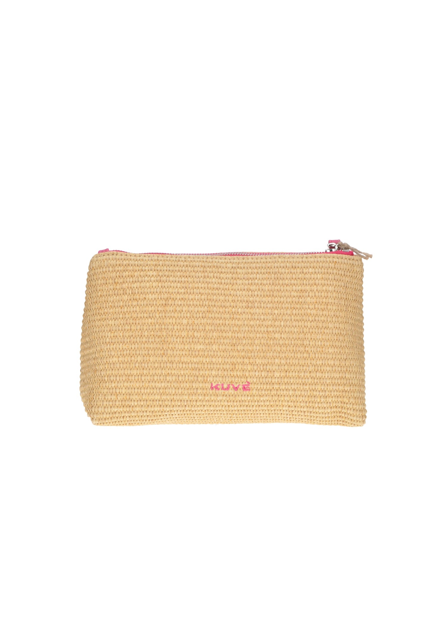 KUVE' Ibiza beach pouch in woven fabric with zipper closure, dimensions 25x18x9 cm.