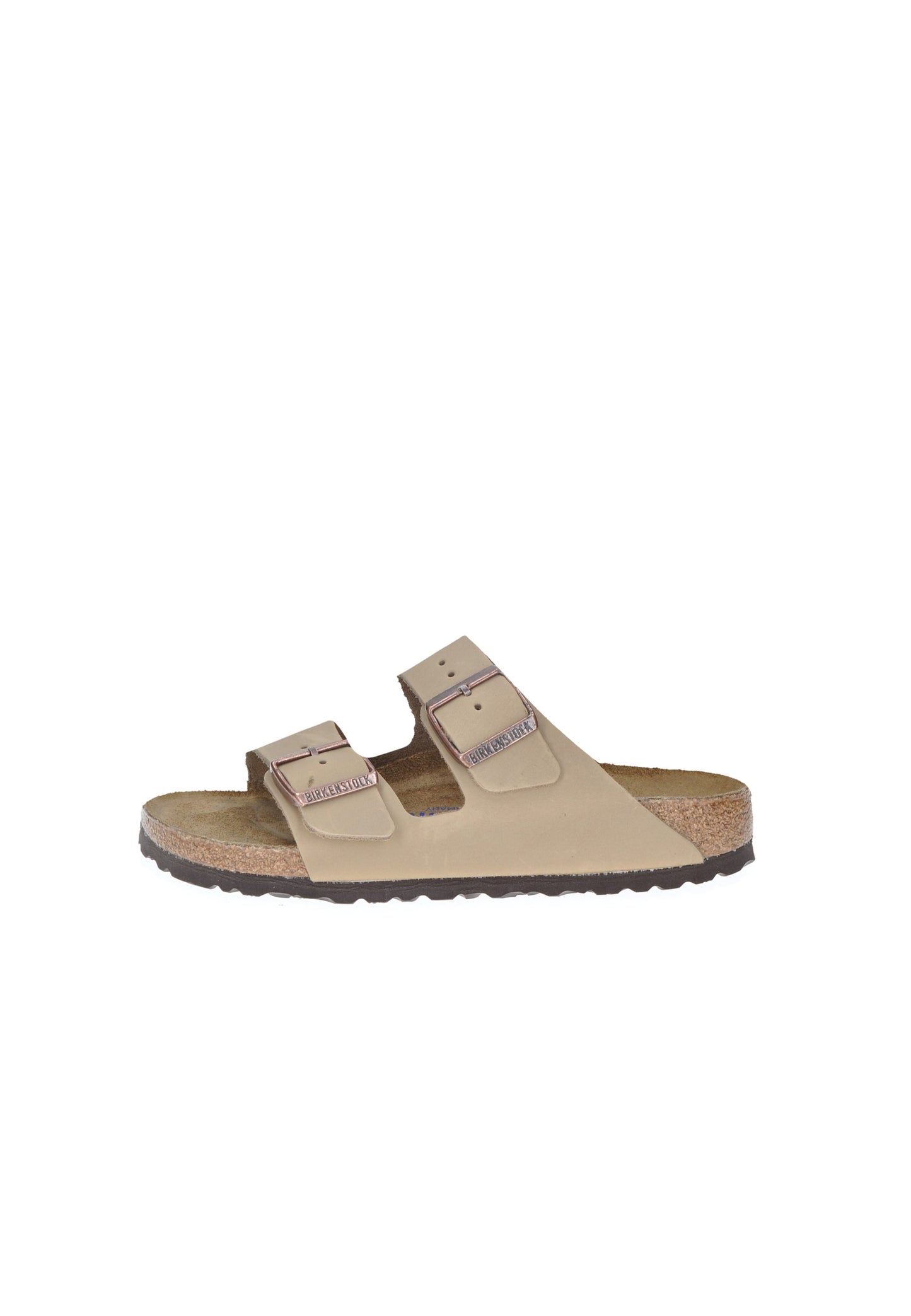 BIRKENSTOCK Arizona Sandals in oiled nubuck leather with adjustable metal buckles and cushioned footbed.