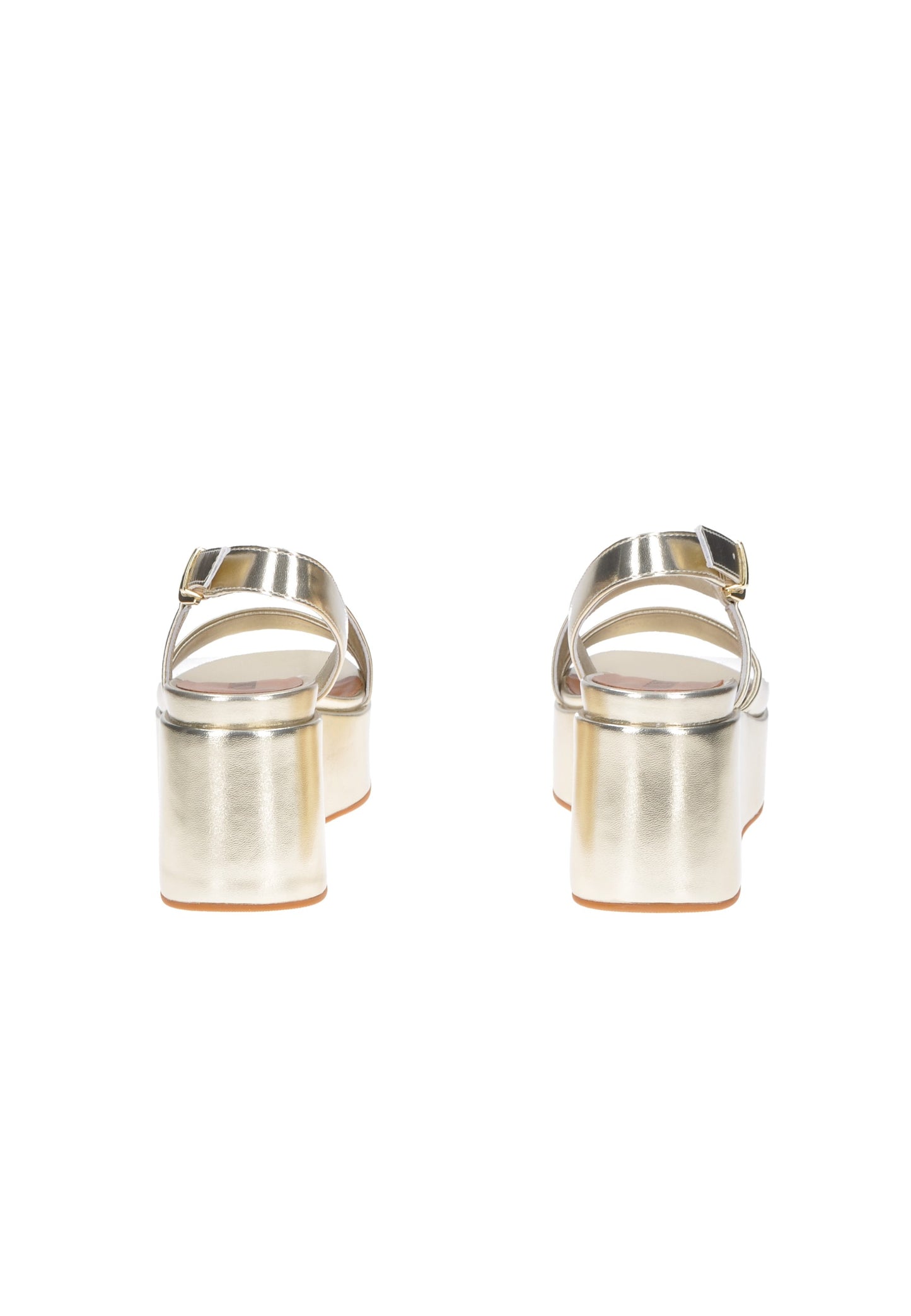 Rear view of LUCIANO BARACHINI TL135 Sisma sandals with a high platform and stylish metallic finish.