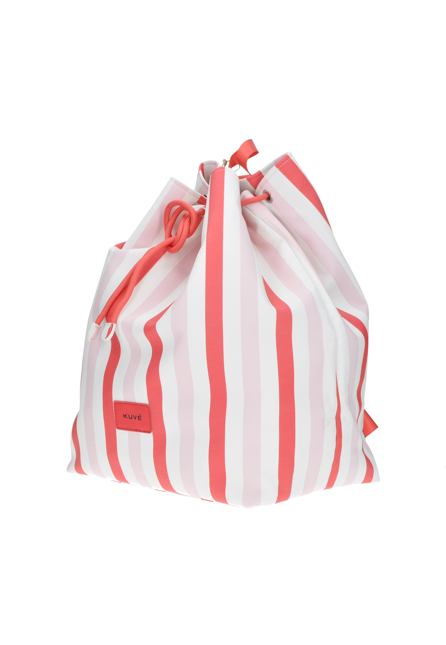 Zaino mare KUVE' Mederia in ecopelle a strisce rosa e bianco con coulisse, dimensioni 50x42x22 cm.