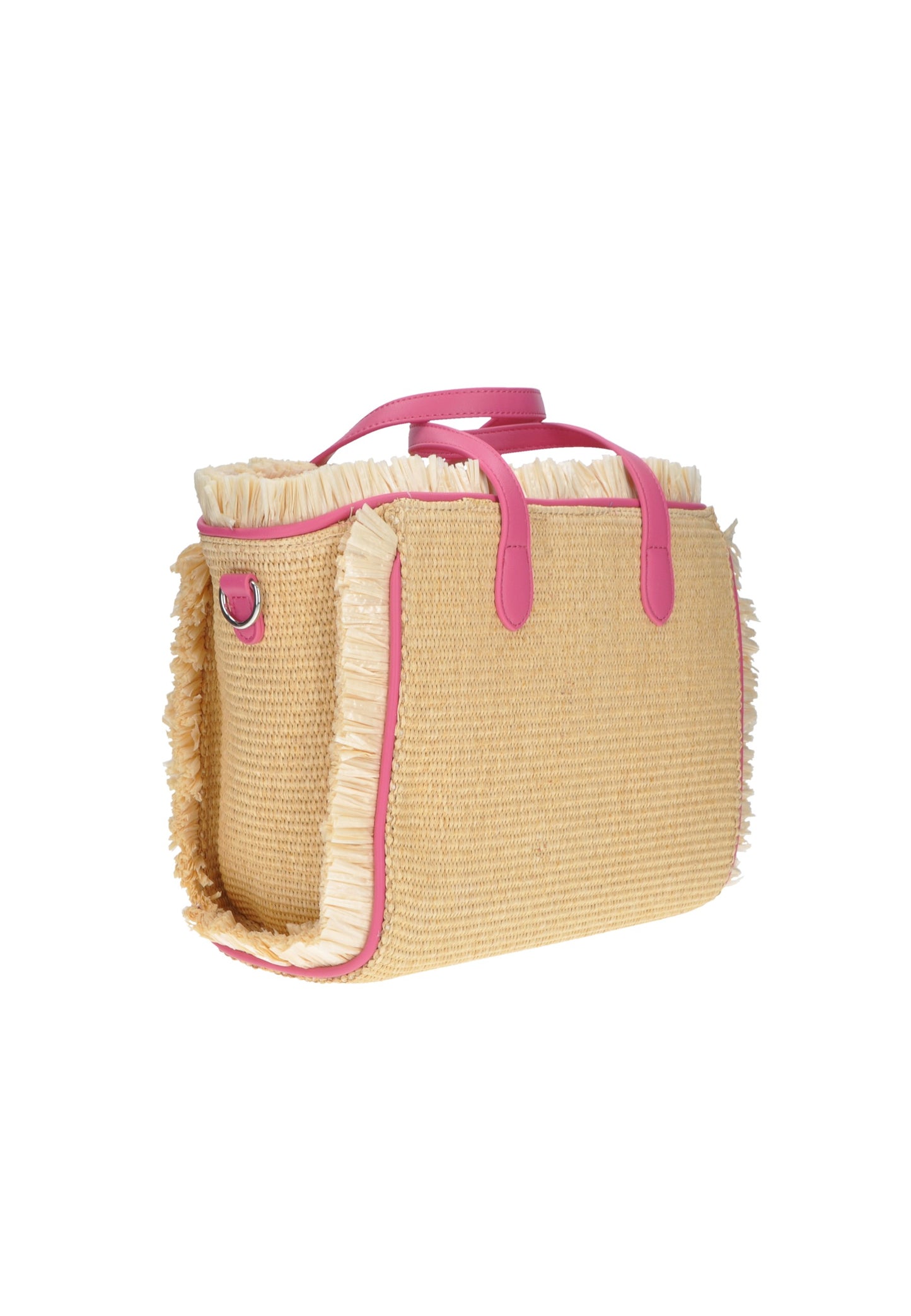 Borsa a mano KUVE' in raffia con chiusura a cerniera e tracolla, stile Ibiza, dimensioni 33x25x14 cm.