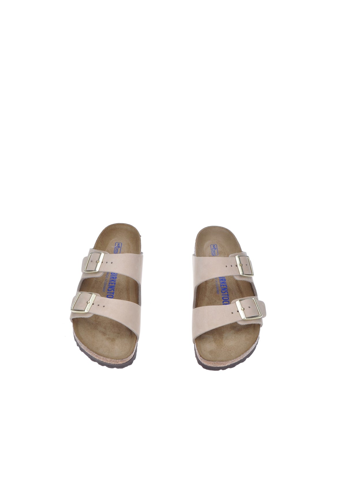 BIRKENSTOCK Arizona sandals with two adjustable metal buckles, anatomical cork-latex footbed, and EVA sole.