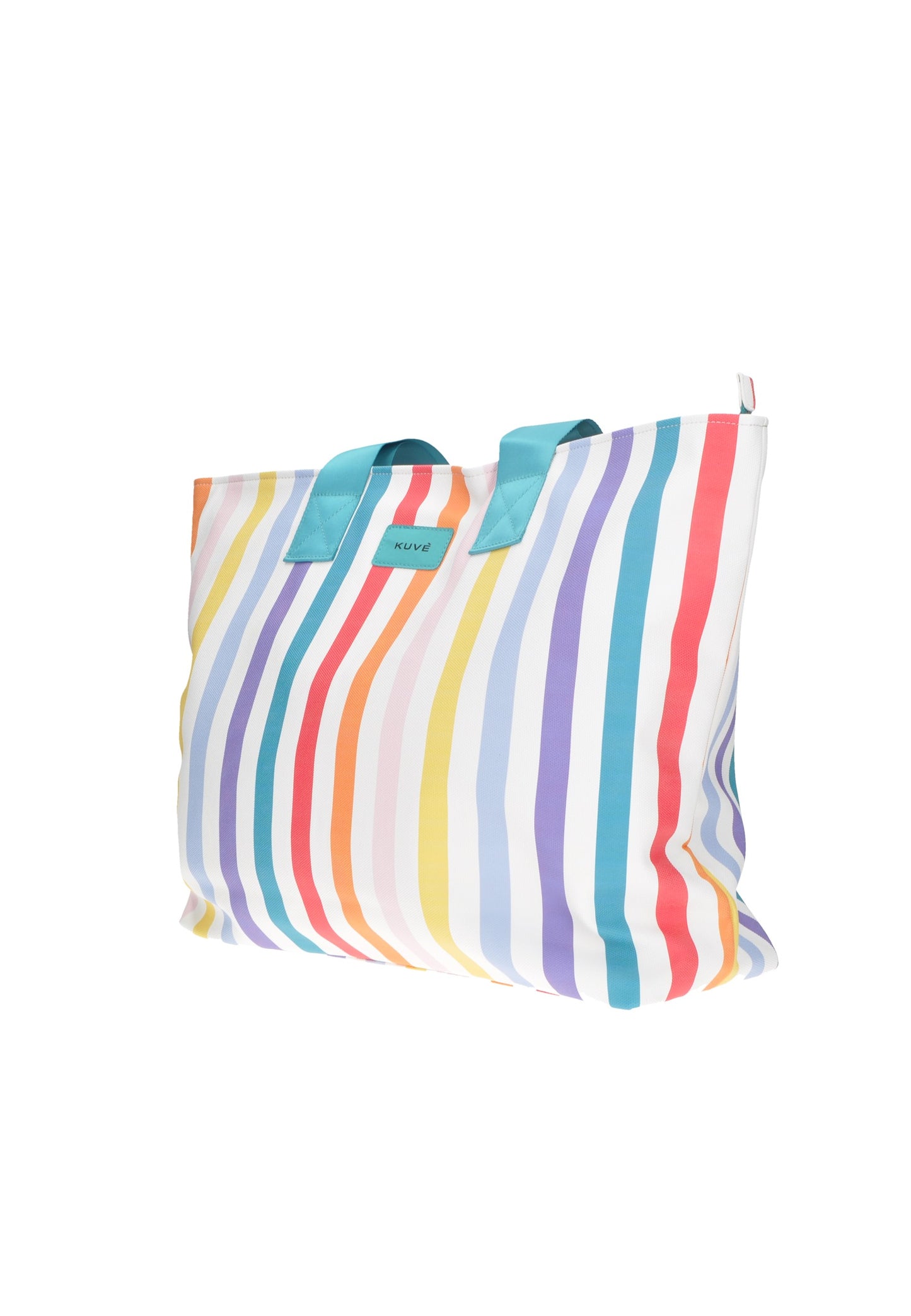 Colorful striped shopping bag KUVE', spacious design 55x40x15 cm for beach and outings.