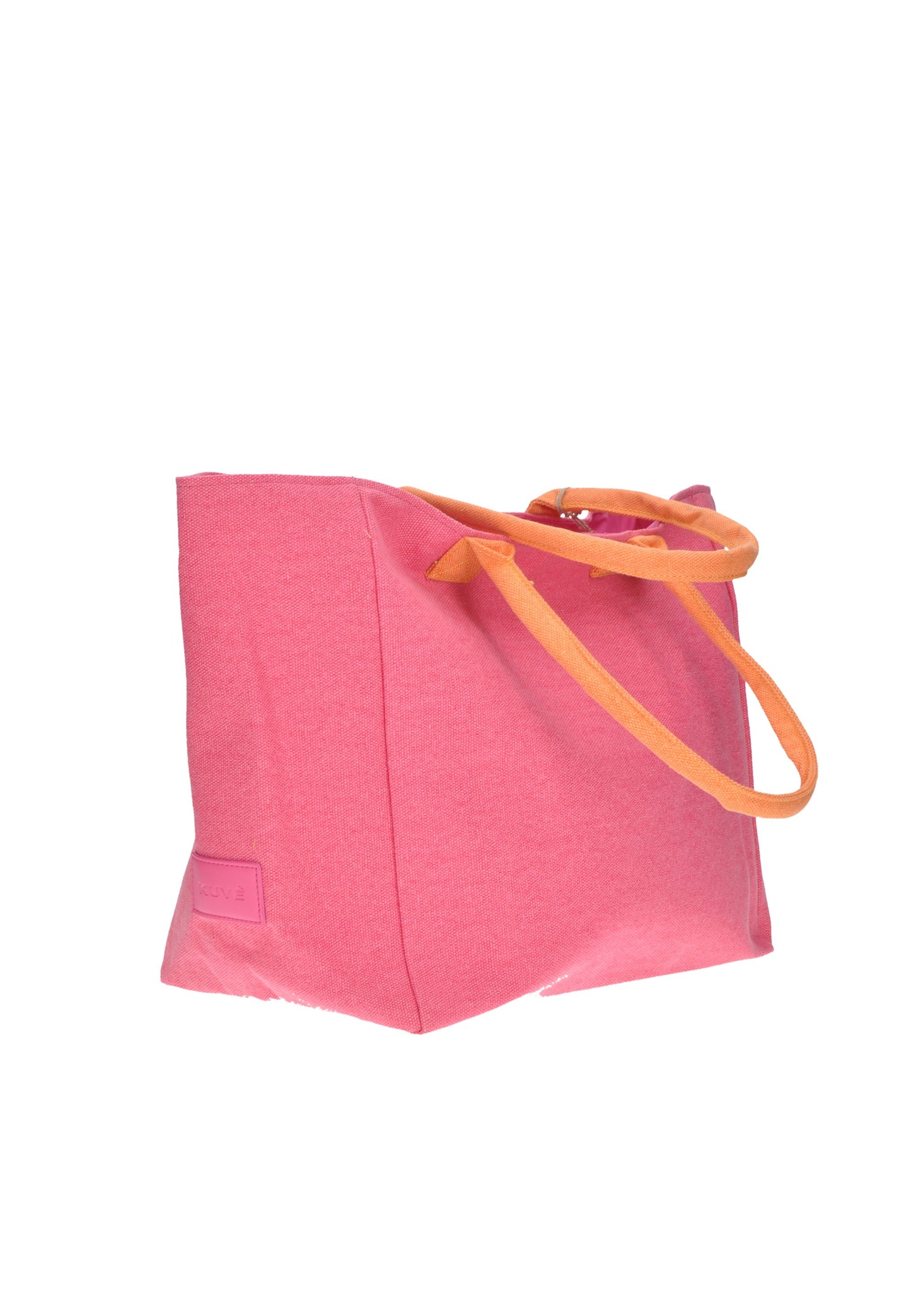Pink shopping bag with orange handles, perfect for beach outings and daily use.