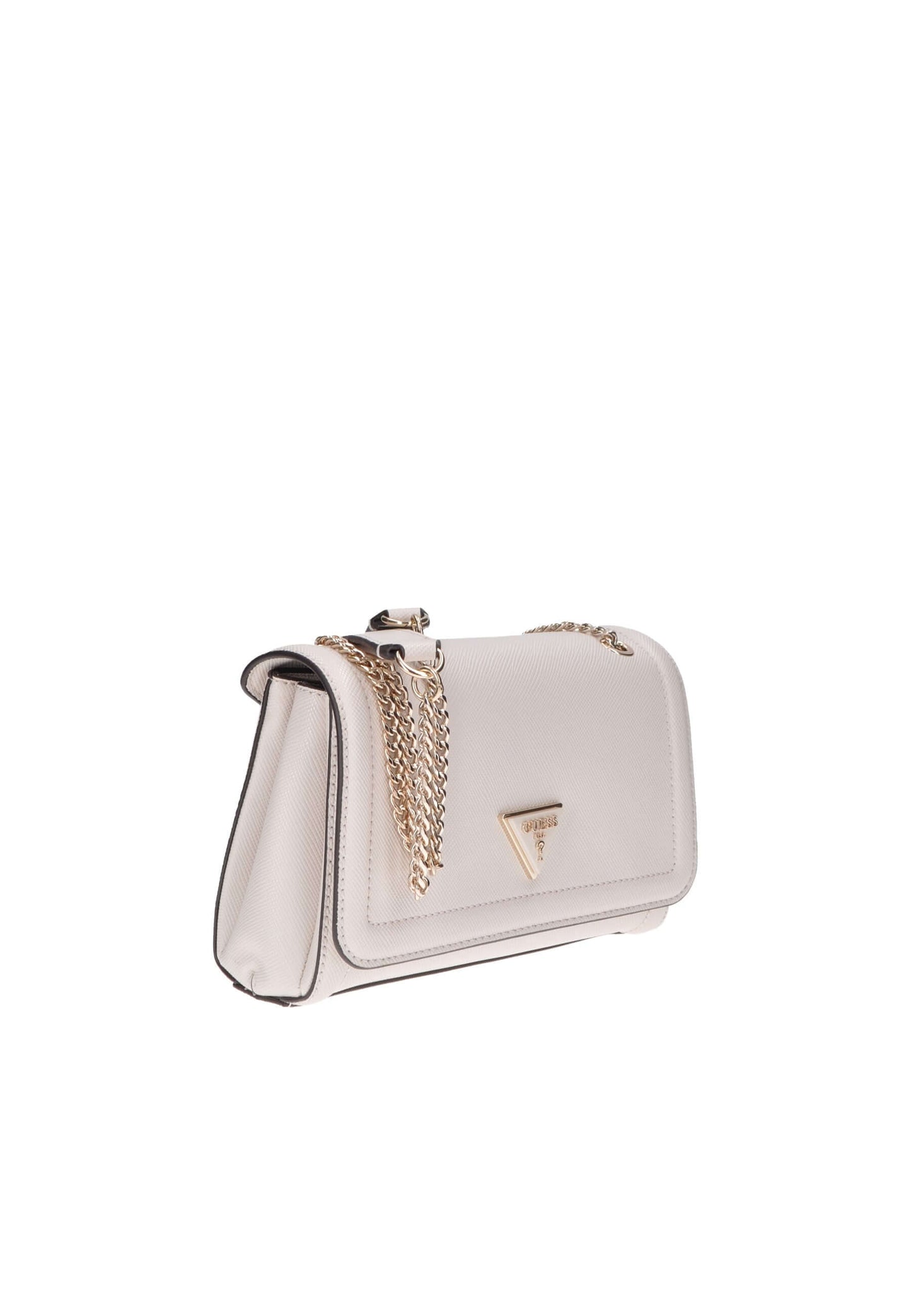 ZG787921 Borsa a spalla GUESS in ecopelle, chiusura con patta e charm logo in metallo, eleganza raffinata.
