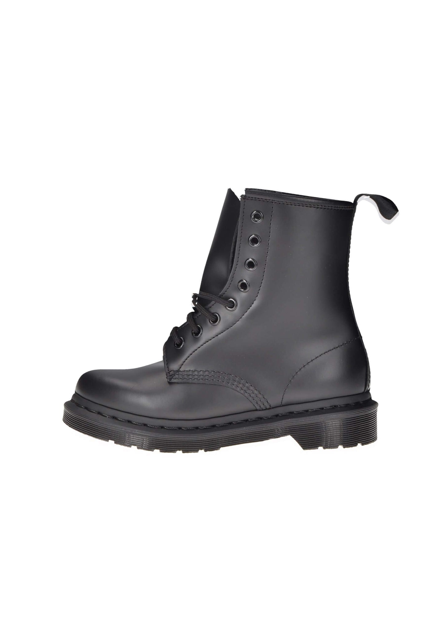 Black Dr. Martens 1460 Mono boot with lace-up closure and cushioned insole for comfort and style.