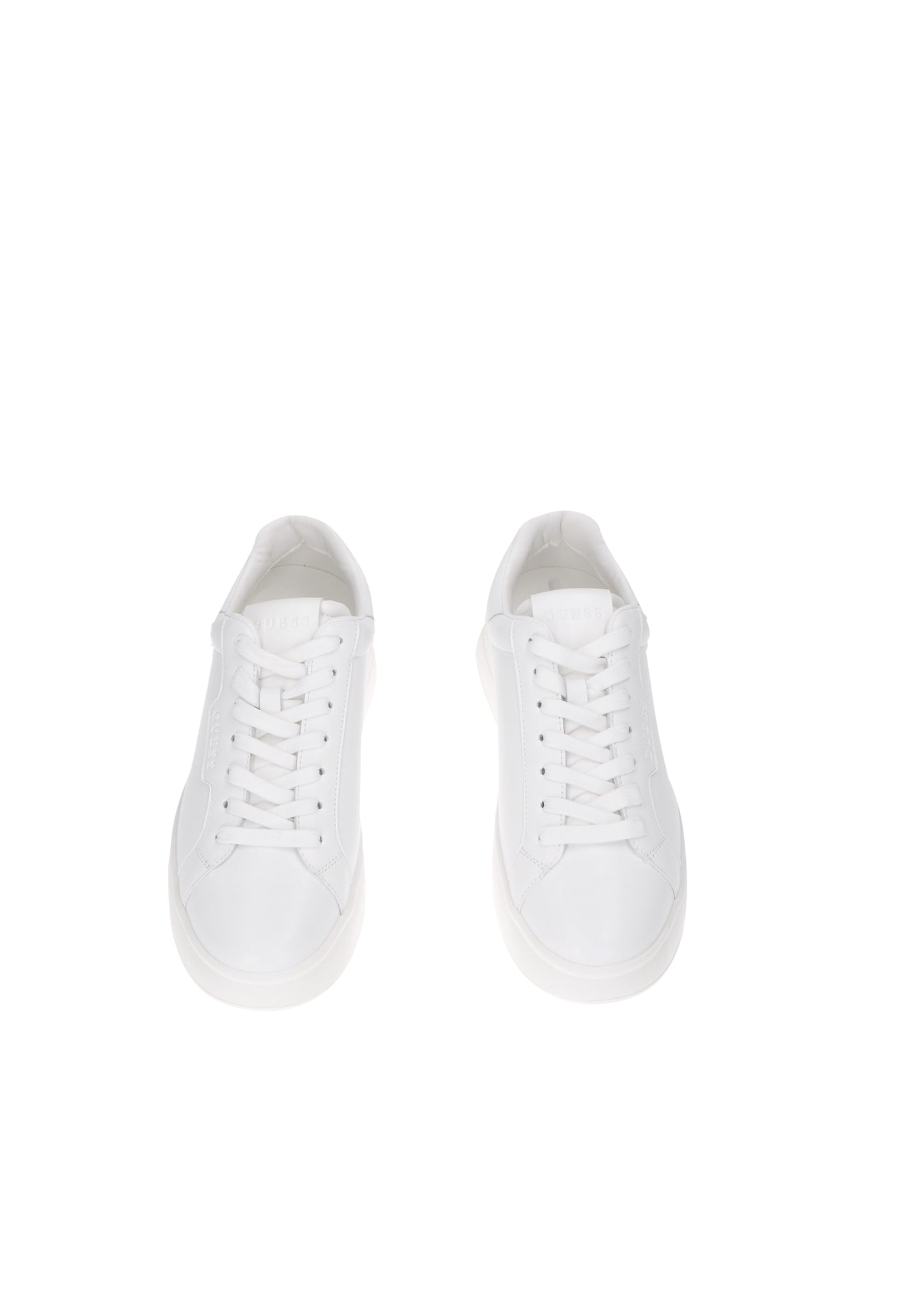 White GUESS Winno sneakers with lace-up closure and logo details on the sides and soles.
