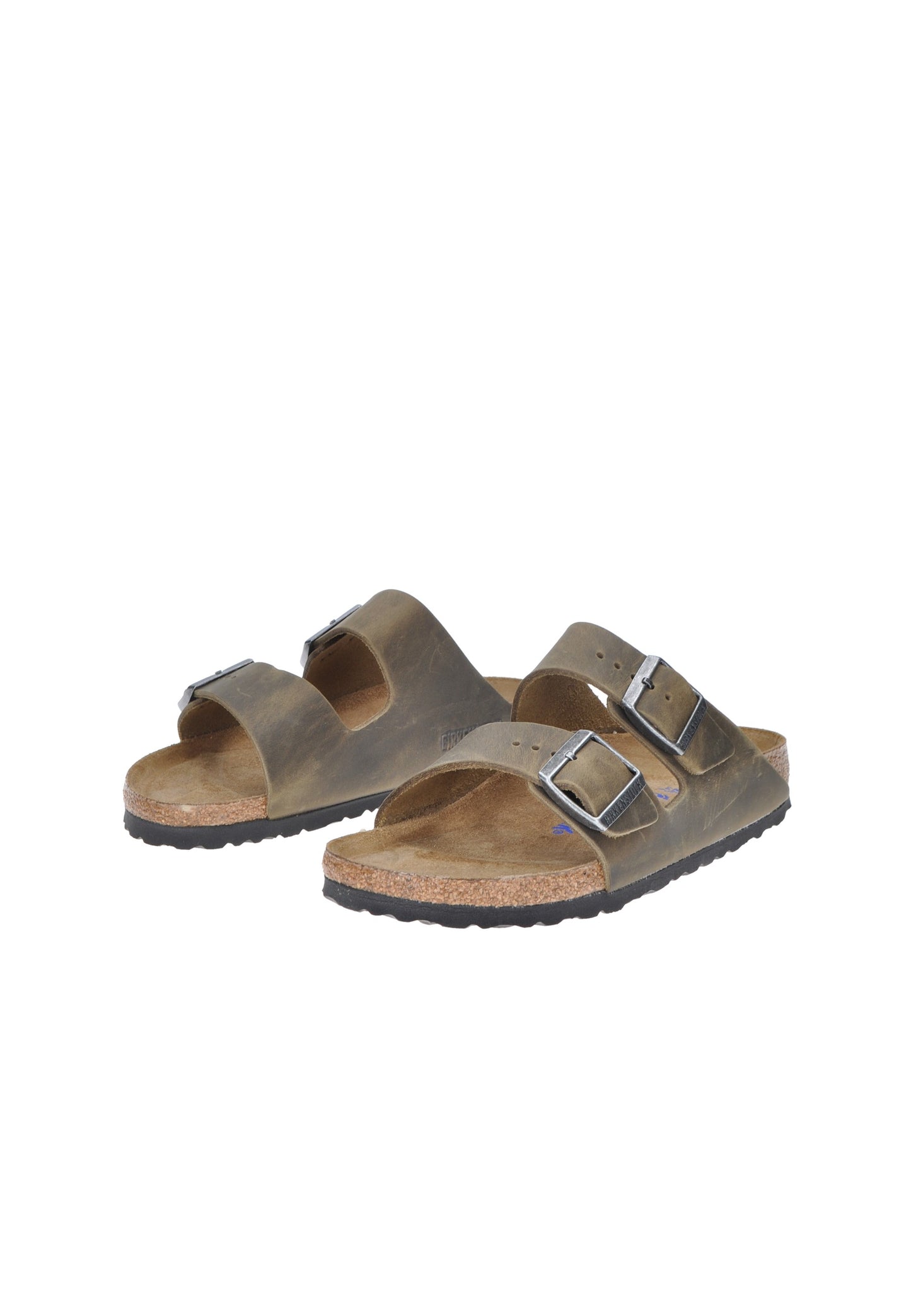 Sandalo BIRKENSTOCK Arizona BS in pelle con plantare anatomico soft in sughero e lattice, due cinturini regolabili.