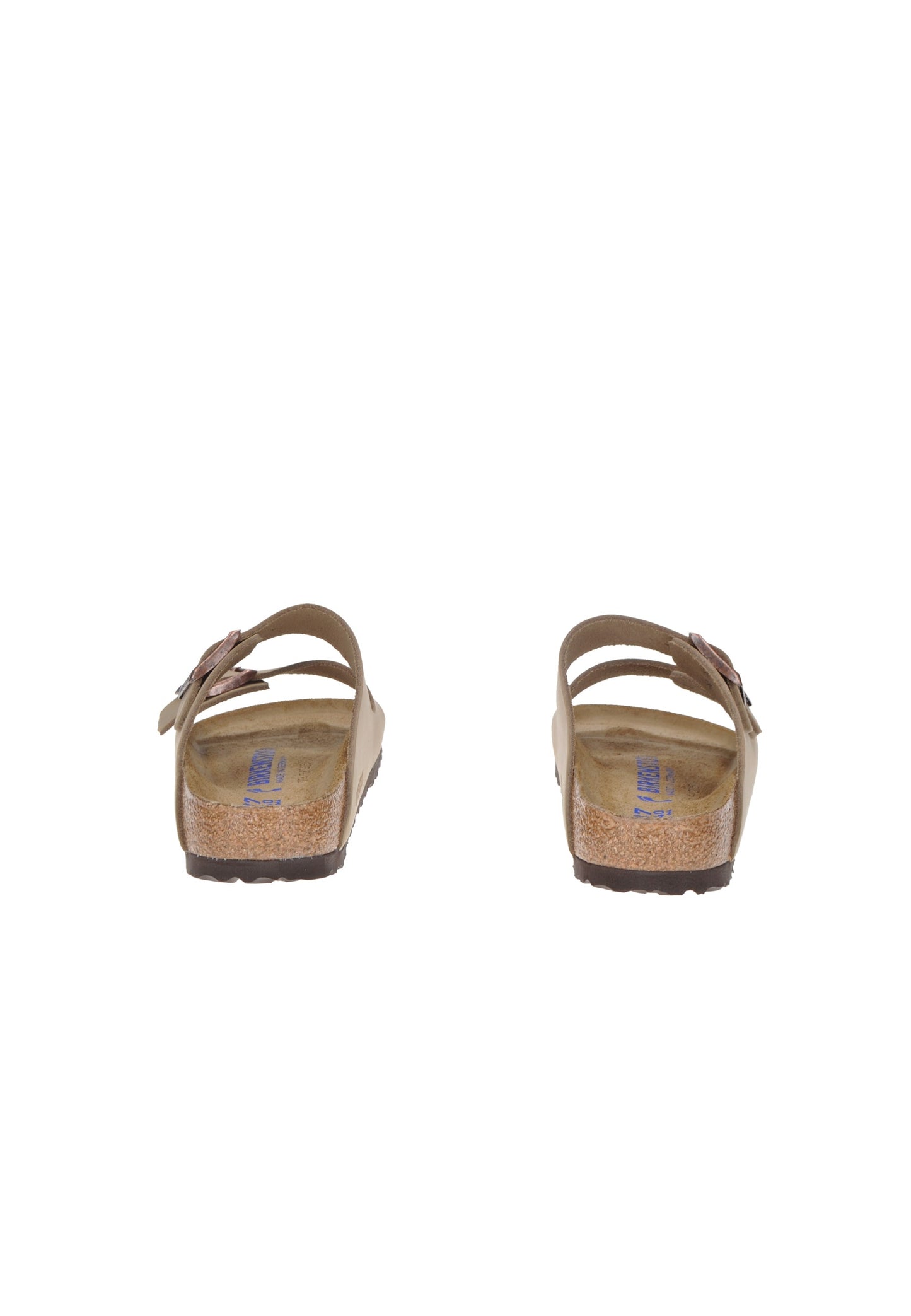 Back view of BIRKENSTOCK Arizona BS Oiled sandals with adjustable metal buckles and soft suede footbed.