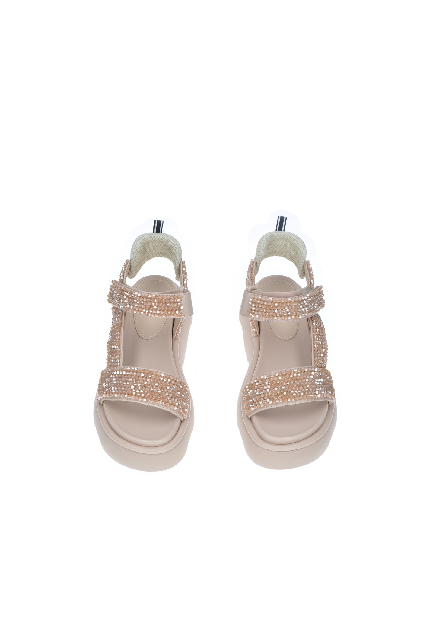TJ524 Sandalo JEANNOT, rosa con strass, chiusura velcro e suola alta di 5 cm per comfort e stile.