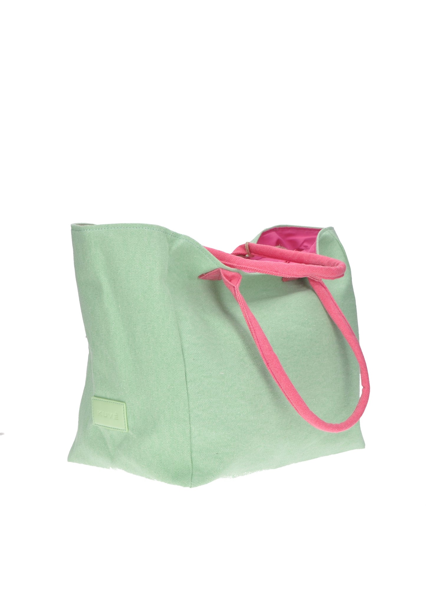Shopping bag KUVE' in mint green with pink handles, perfect for beach days and casual outings.