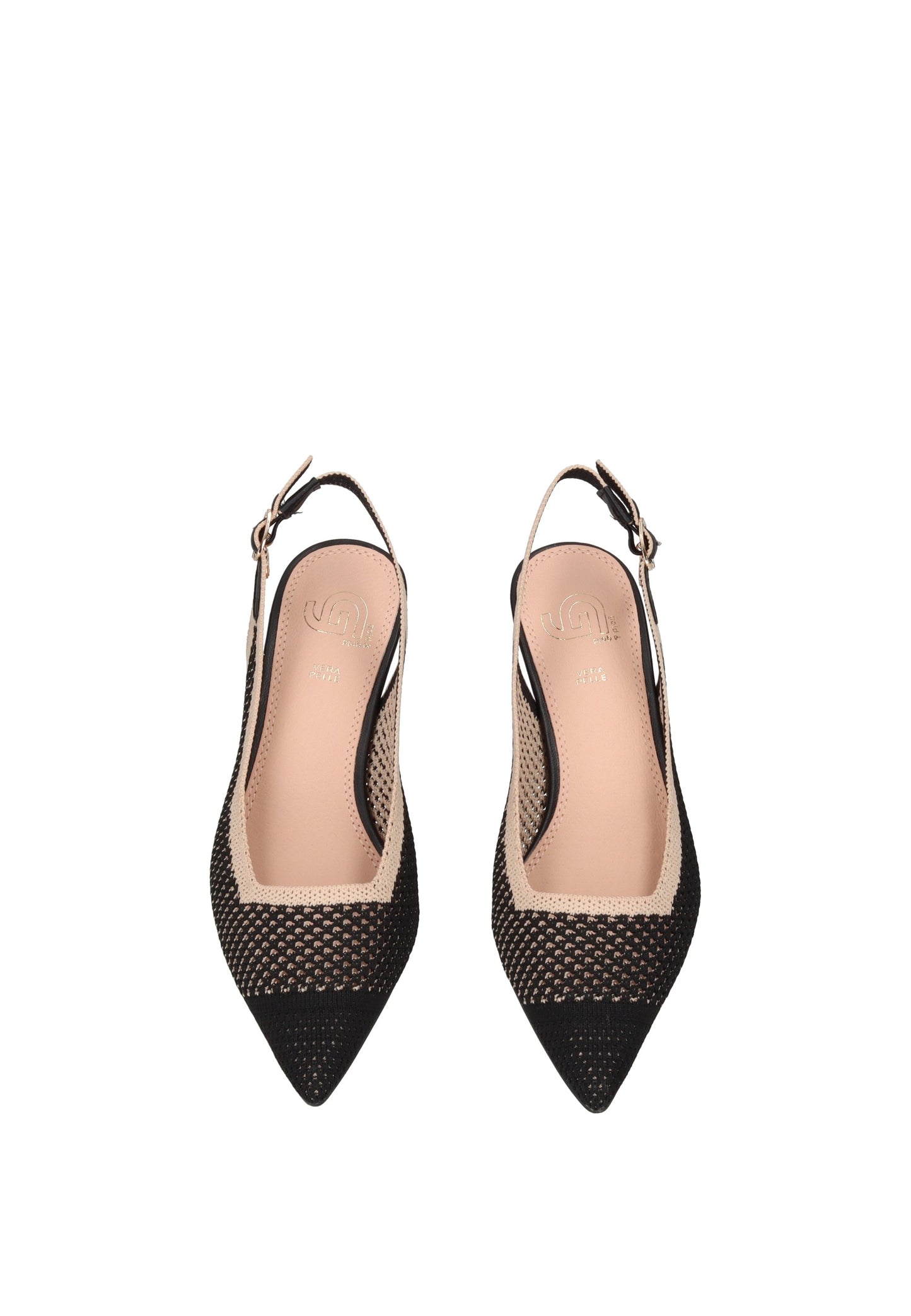 GK229 Decollete aperto dietro GOLD&GOLD, eleganti scarpe con cinturino al tallone in tessuto con tacco alto.