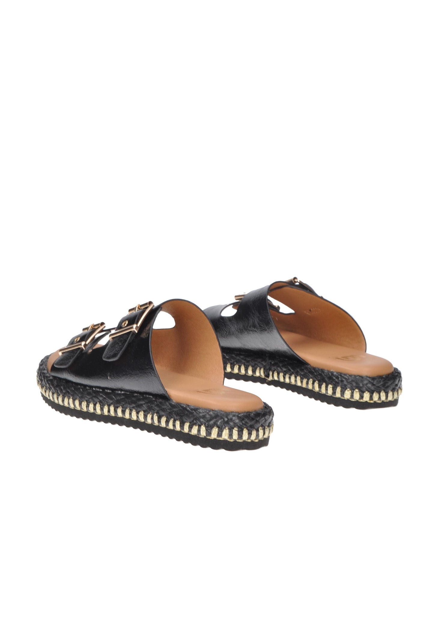 Sandalo Temir in ecopelle nera con chiusura a doppia fibbia e suola alta, perfetto per comfort e stile.