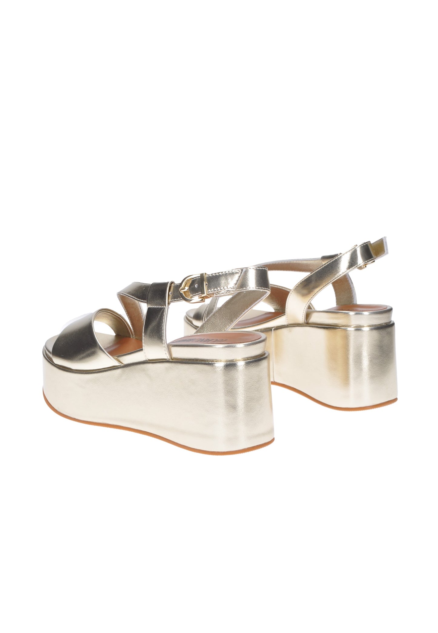 TL135 Sandalo LUCIANO BARACHINI in oro, con platfond alta 8 cm e design elegante.