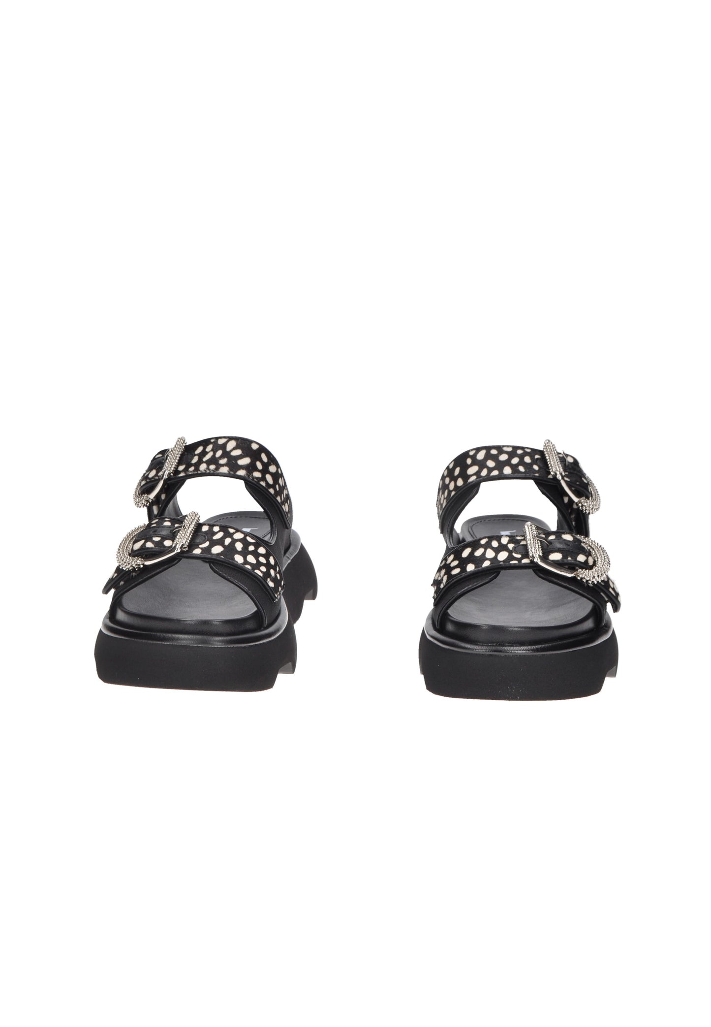Rear view of black JEANNOT Noemi sandals with double buckles and padded footbed for comfort.
